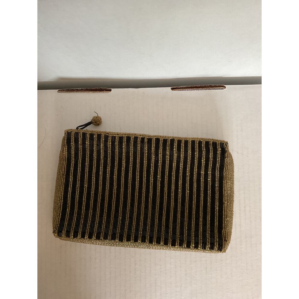 Genie - Antique Gold & Black Striped Beaded Evening Clutch - Made in Korea